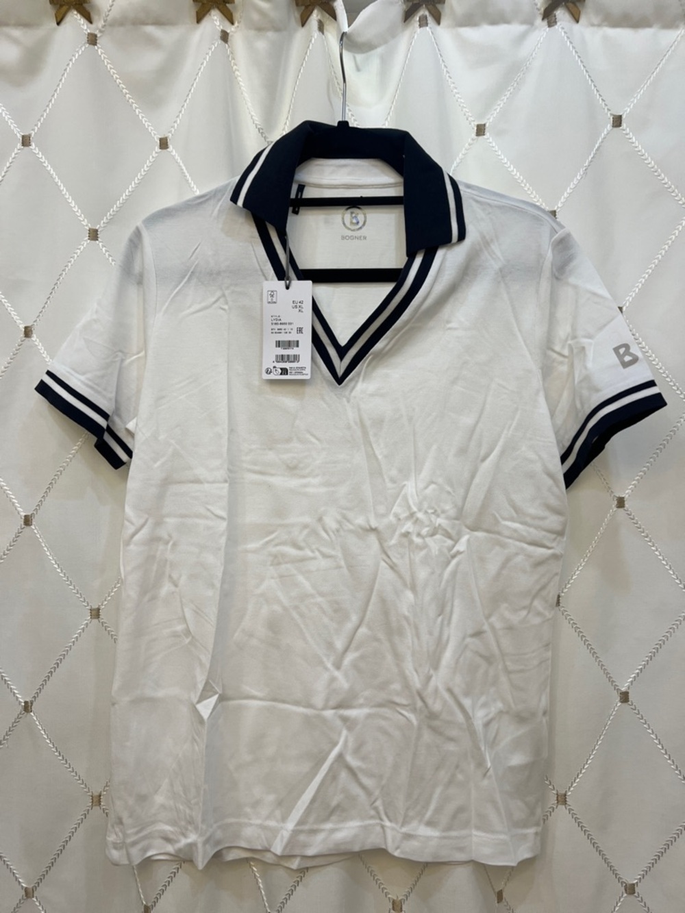 Bogner White Polo with Navy Contrast Trim